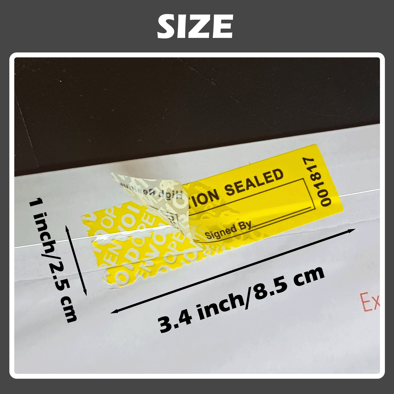 8,5x2,5cm gele Tamper Evident-labels 100% totale o... – Grandado, image size:1600x1600