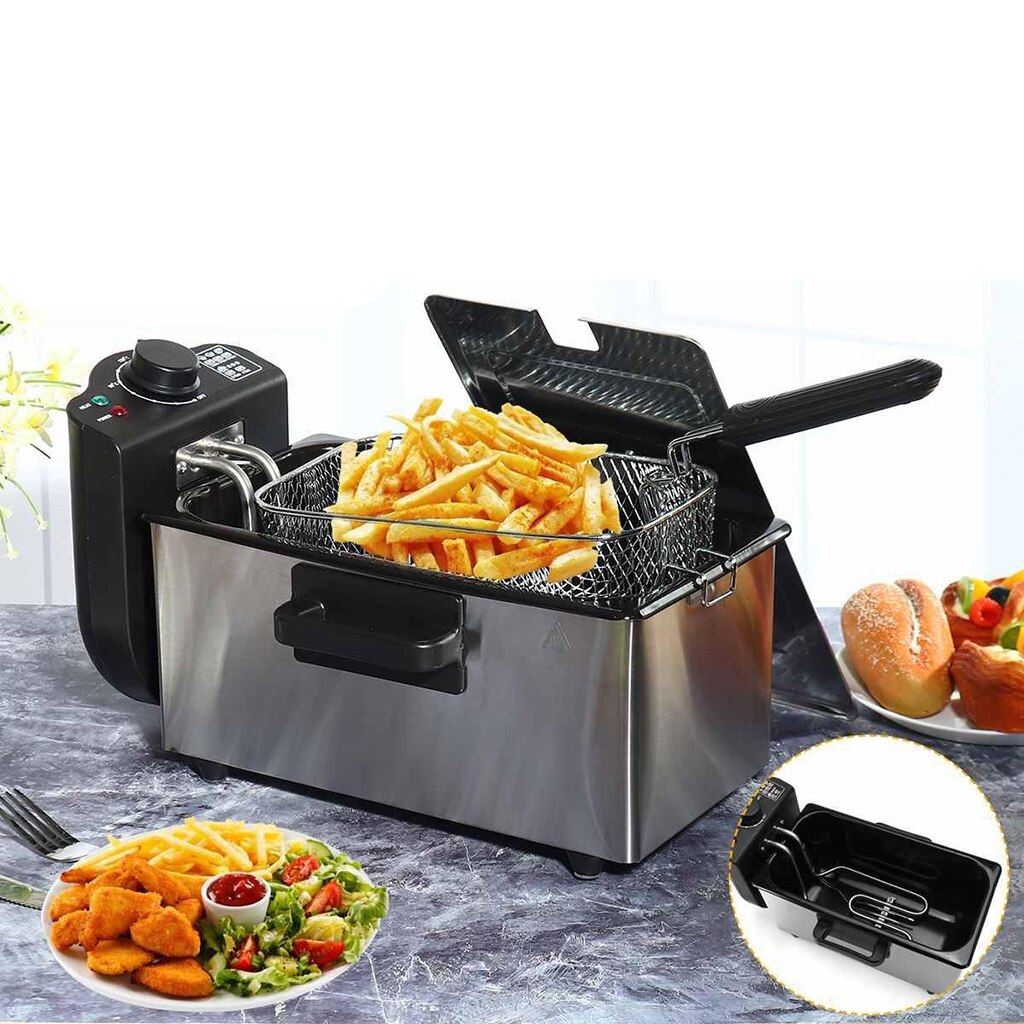 2000 Watt Stainless Steel Triple Basket Electric Deep Fryer