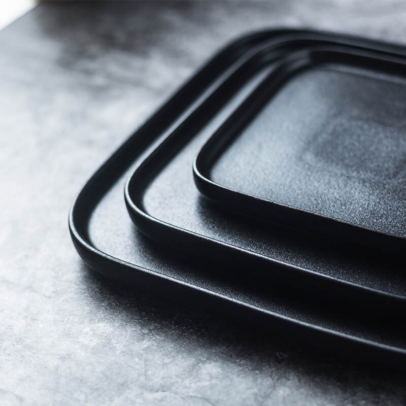 retro ceramiczne czarne steki płytkie talerze porcelanowe kwadratowe matowe matowe odporne na zarysowania naczynia naczynia spożywcze przekąnarty naczynia