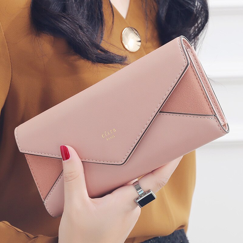 Cartera tipo sobre mate con Clip para billetes grandes para mujer,: pink