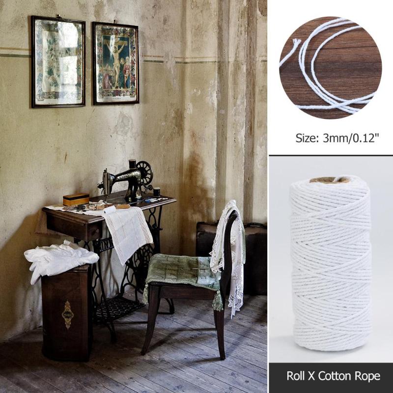 100m White Cotton Cord Natural White Twisted Cord Rope Craft Macrame String DIY Handmade Home Decorative