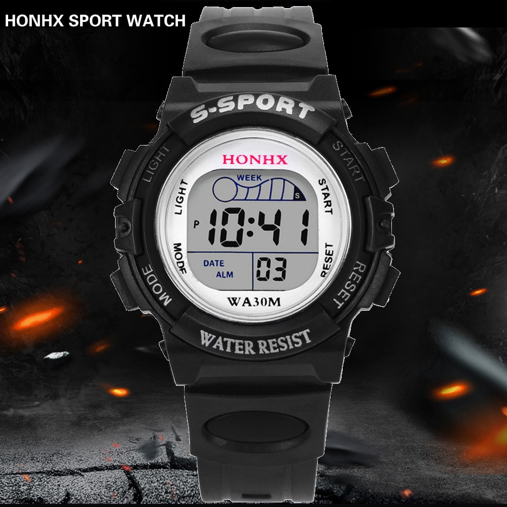 Kinderen Jongens Digitale Sport Horloge Kinderen Datum Horloge 4 kleuren W