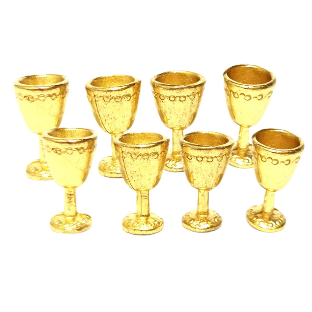 8Pack von Puppenhaus Miniatur Goldene Wein Tasse Becher Bausätze 1/12 Skala Dekor golden