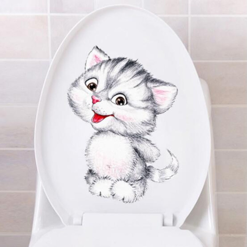 Simulatie Kat Wc Stickers Verwijderbare Muurstickers Waterdichte Zelfklevende Badkamer Stickers Leuke Cartoon Kitten Stickers