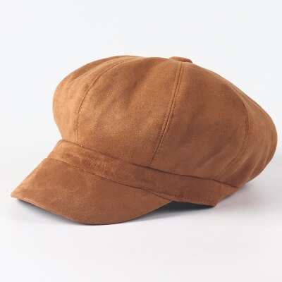 Suede Newsboy Cap Beret Female Male Flat Cap Autumn Winter Hats For Women Men Octagonal Cap Painter Hat Vintage England Artist: Khaki