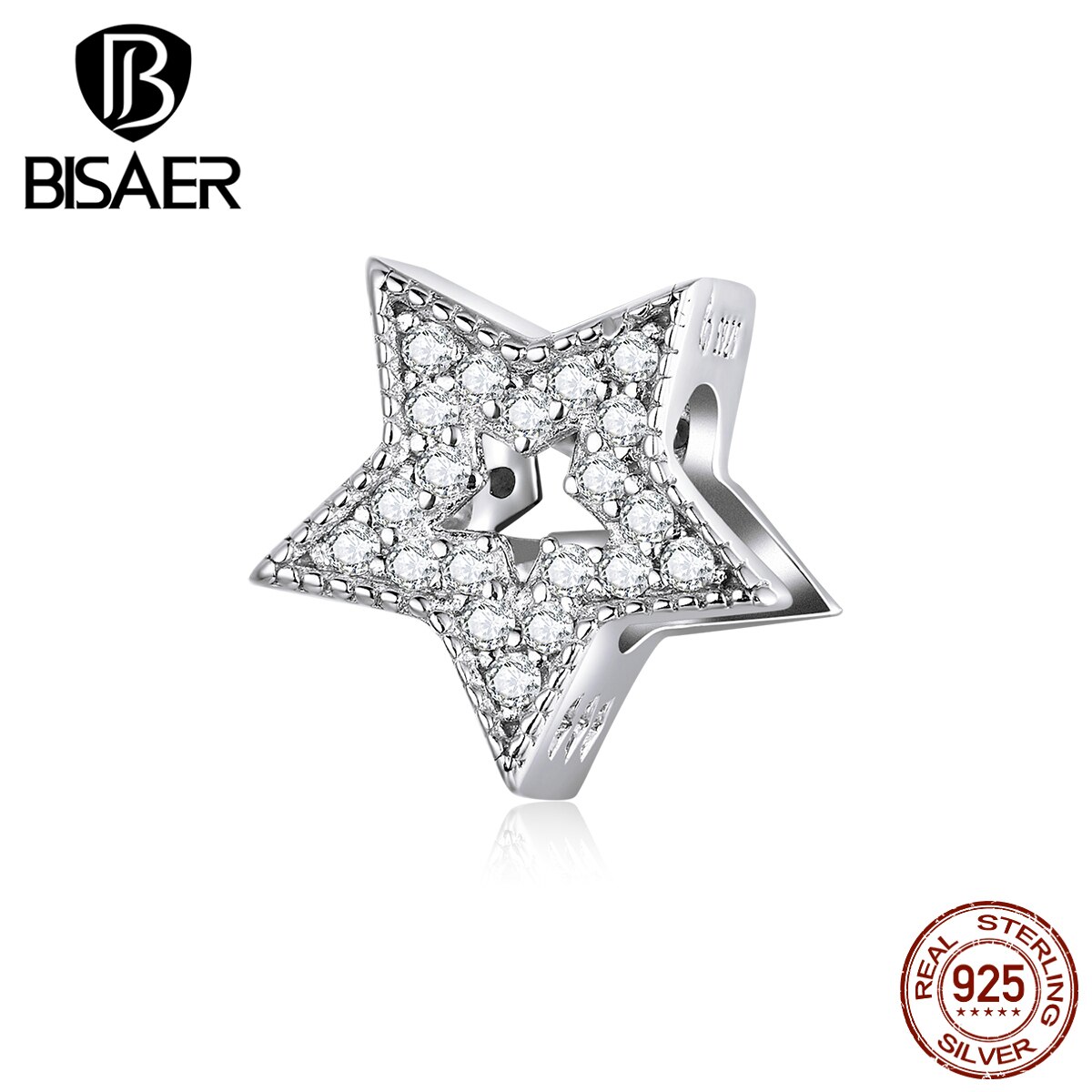 Estrela encantos bisaer 925 prata esterlina zircônia cúbica pave celestial estrela grânulos charme original prata 925 jóias efc210