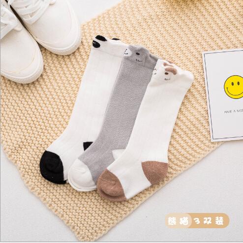 2020 primavera e in autunno pettinato calzini del bambino del cotone 0-1-3-anno-vecchio bambino anti-slittata tubo stereoscopico bambini del fumetto calzini 3 coppie: panda / s 0 to 1year