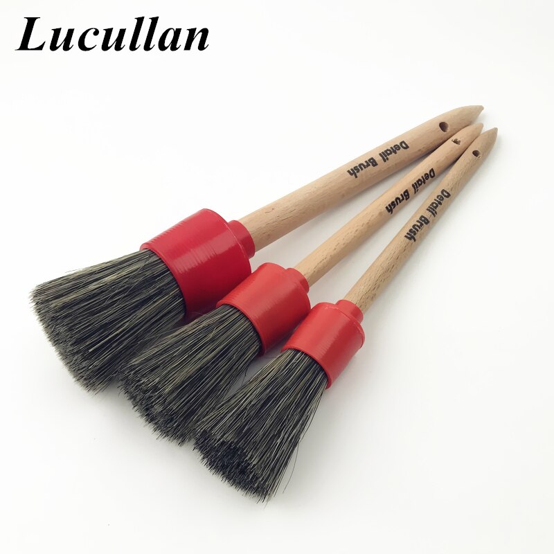 Lucullan Color de la mezcla de cerdas de herramientas de limpieza de coche clásico mango de madera sólida detallado de coches cepillo accesorios para coche: 3 Black Hair