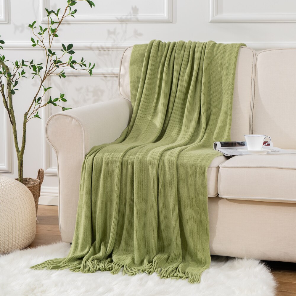 DIMI 100% Acrylic Knitted Blanket Thicken Warm Super Soft Throws Blanket Decorative Bed Blanket For Sofa Perfect: Light Green / 125x200cm
