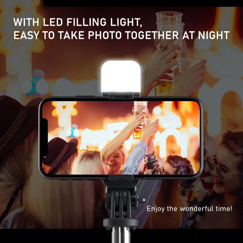 4 in 1 bluetooth-selfie-stick mit led-fülllicht, faltbarem stativ für smartphone-kamera, kabellosem, ausziehbarem monopod-selfie-stick