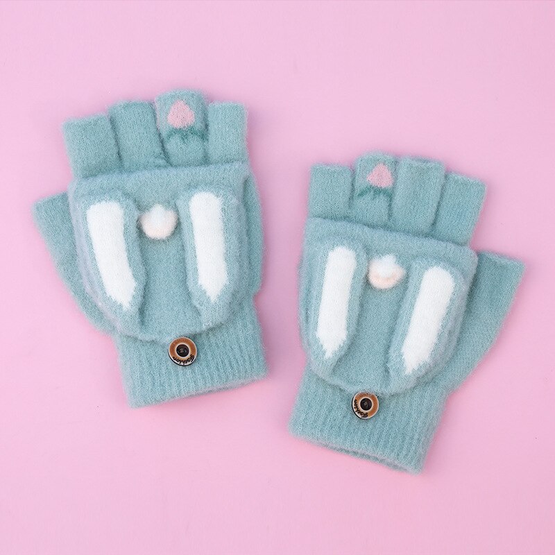 Mitaines de dessin animé pour adolescents, gants en laine tricotés, demi-doigt épais, garde au , Parent-enfant: B