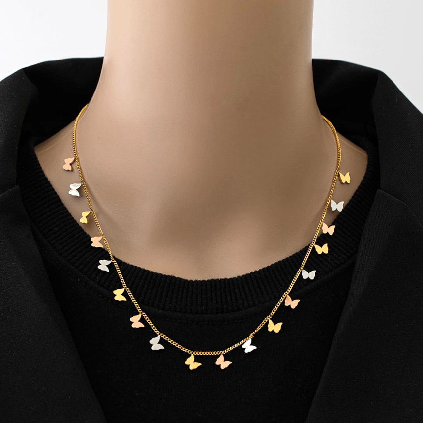 316L Stainless Steel Butterfly Charm Choker Necklace - Geometric Pendant - Trendy Jewelry for Women