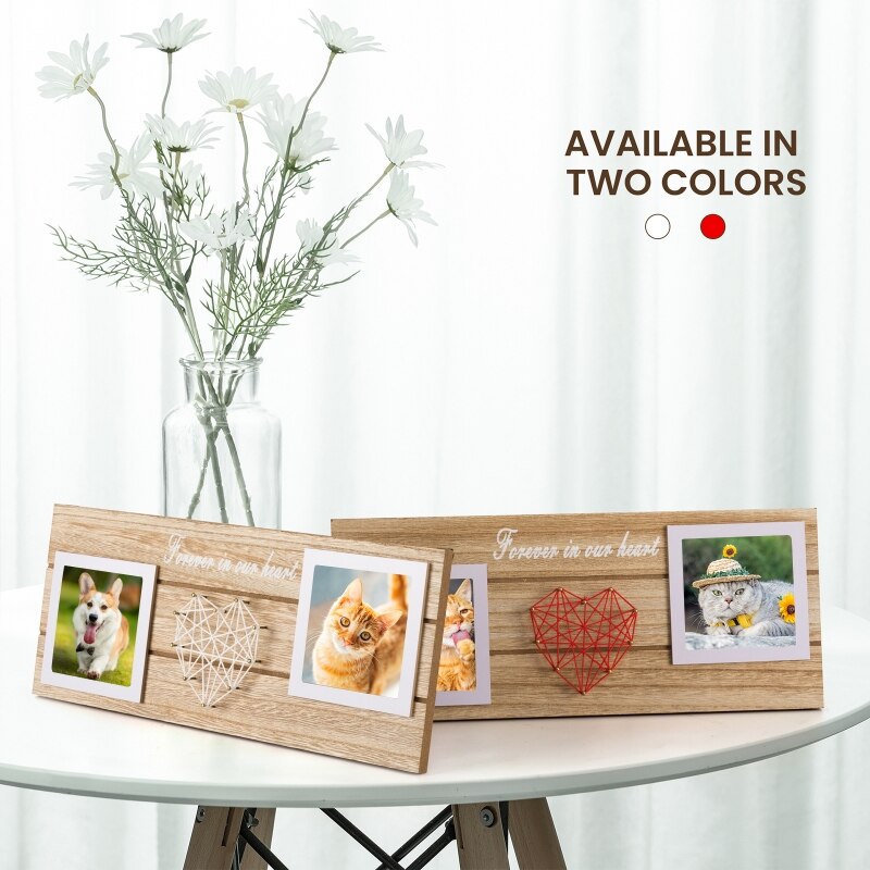 Marco de fotos de perro de madera, marco de fotos conmemorativo en forma de corazón, artesanías de madera para decoración del hogar, dormitorio y sala de estar
