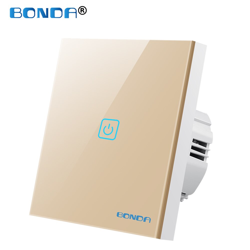 Touch Switch EU Standard AC 110-220V Tempered Crystal Glass Panel Light Sensor Switches Wall Lamp LED Backlight 1/2/3 Gang 1 Way: 601 Gold 01