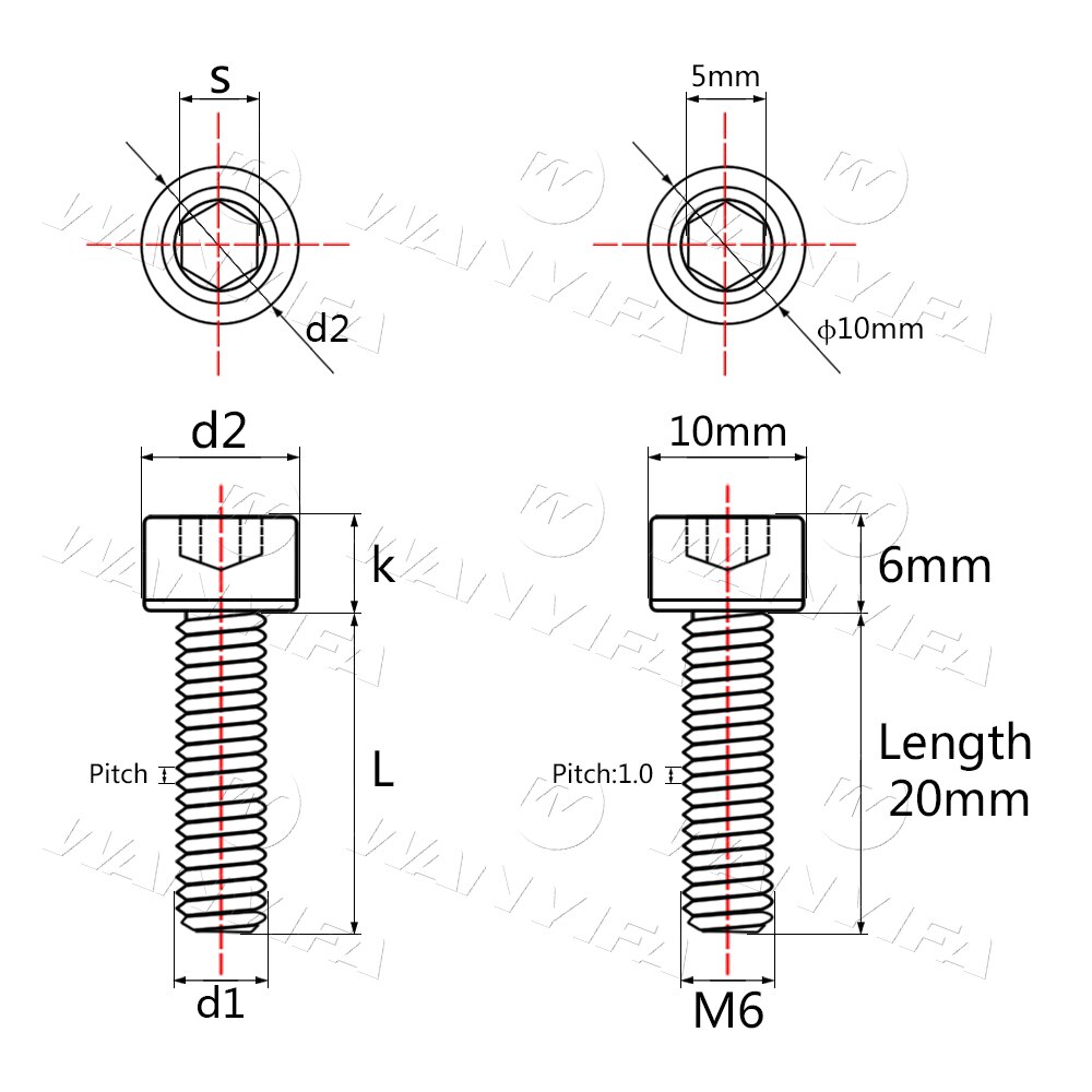 Wanyifa 6Pcs M6x16 18 20 25mm Titanium Bolt with Washers + 1Pcs M6x35mm Column Head Ti Titanium Screws Bolts