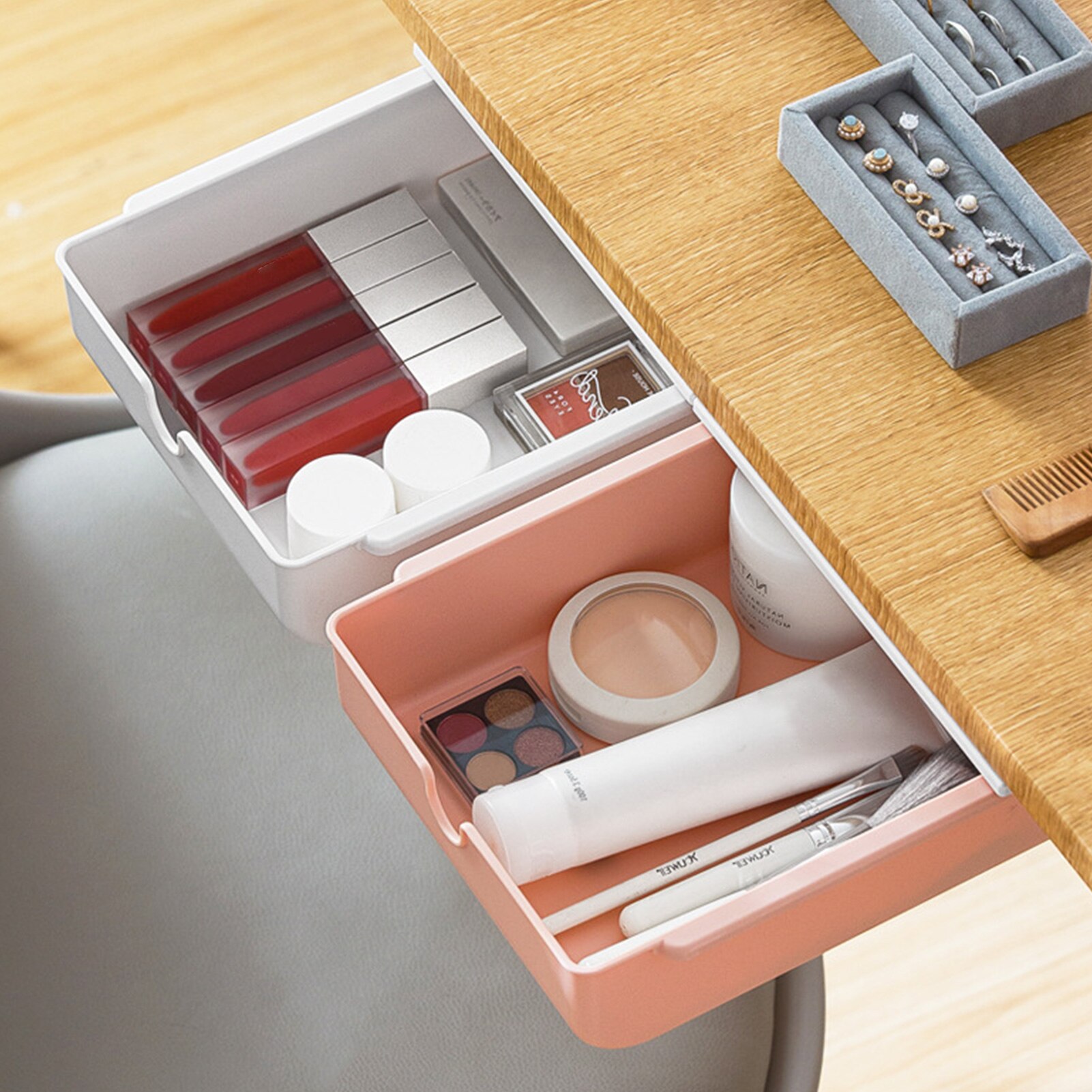 Acrylic Under Desk Drawer Storage Box Invisible Desk Dormitory Square Stationery Case Pen Finishing Box
