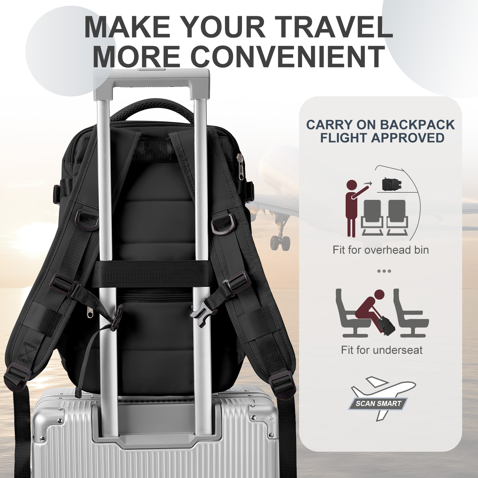 Mochila de viaje Ryanair avión 40x25x20 bolsa de cabina, mochila de trabajo para ordenador portátil para hombres, equipaje de mano mochila Ryanair mochila femenina