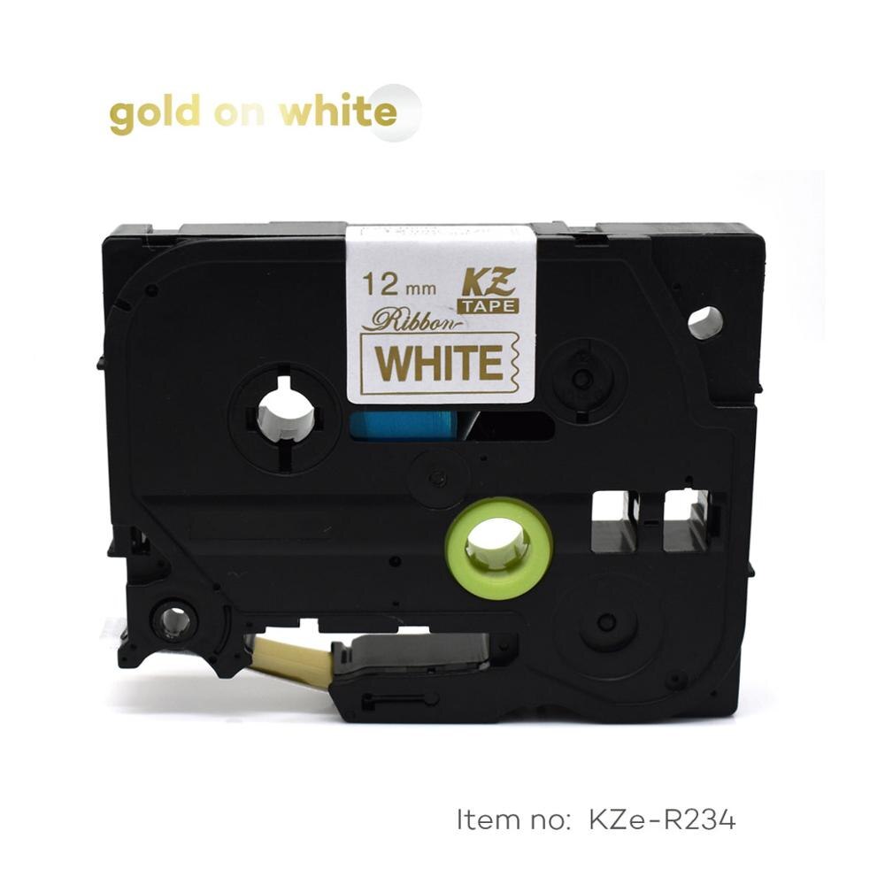 Cidy satinbånd 12mm*4m etikettape tze -re34 tz-rn34 tze -re31 tz-r234 tze -rg34 tz-rw34 til p-touch printer: Guld på hvidt