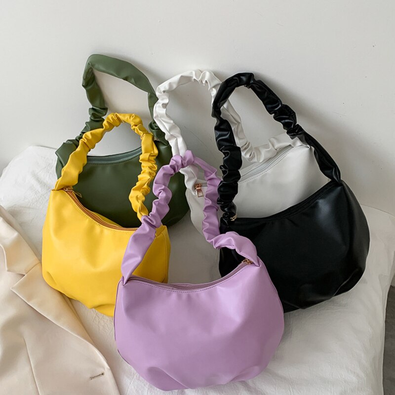 Bolsa nube plisada para mujer, bolso de hombro de cuero de PU, informal, para la axila, bolso pequeño, bolsa de la compra para mujer, bolso