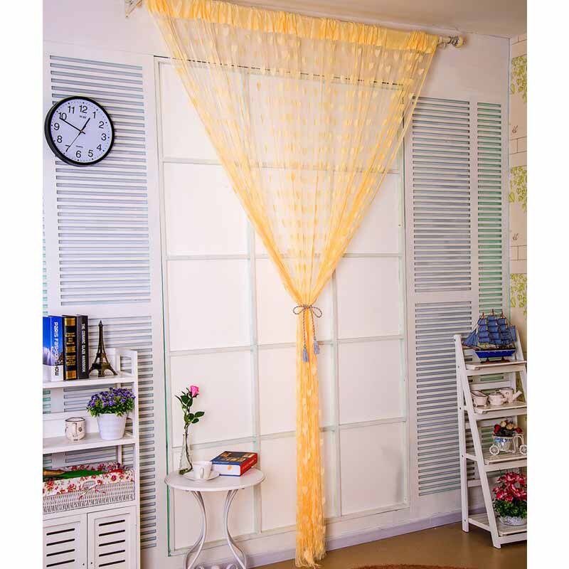 Panneau de draperie avec pompons | Rideau de porte à fenêtre en Tulle pur, rideau de chambre à coucher et salon, décor de cœur d'amour romantique doux, 100x200cm
