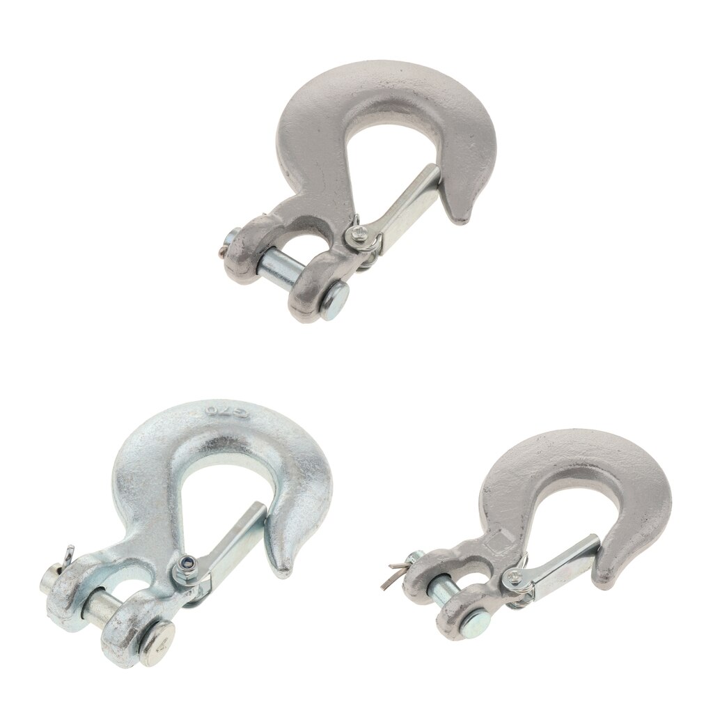 1/4" 5/16" 3/8" Winch Hook Rope Half-Link Clevis Safety Latch Swivel Steel