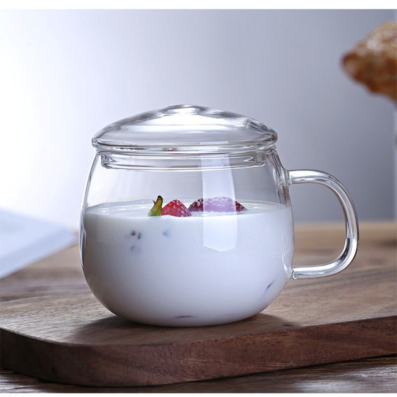 Taza de té de vidrio para el hogar, recipiente resistente al calor de alta temperatura, a prueba de explosiones, con Infusor de leche, rosa, flor