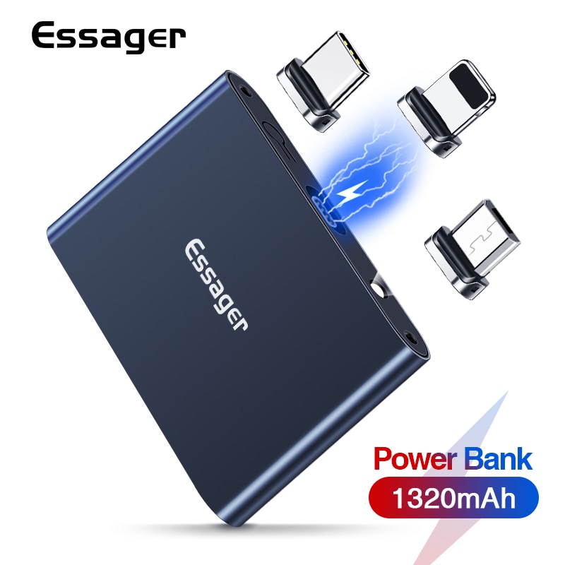 Essager Magnetische Power Bank Micro Usb Type C 1320 Mah Mini Magneet Powerbank Draagbare Externe Batterij Oplader Pack Voor Iphone