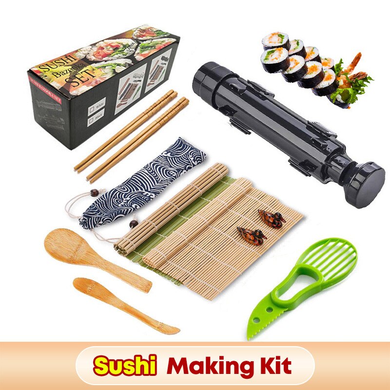 Sushi tarvikkeet setti valmistaja riisi muotti tarttumaton vihannesten liha käärittävä työkalu diy kit keittiötarvikkeiden valmistus onigiri laiva eu:sta: Monitoimi-musta