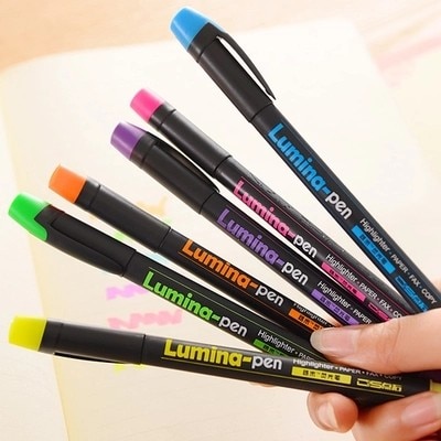 6 stk / lot lumina penne highlighter til papir kopi fax diy tegning tusch pen kunst papirvarer kontor materiale skoleartikler