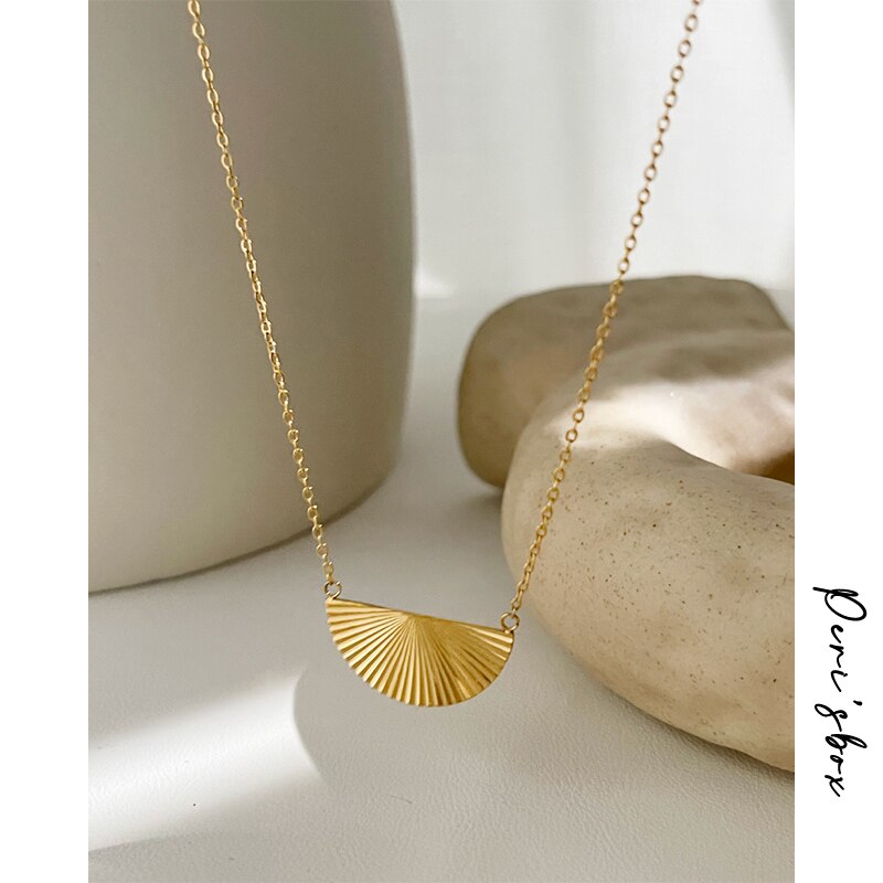 Peri'sBox Trendy Fan Strukturierte Förmigen Anhänger Halskette für Frauen Dainty Edelstahl Halsketten Collares De Moda Chic Schmuck