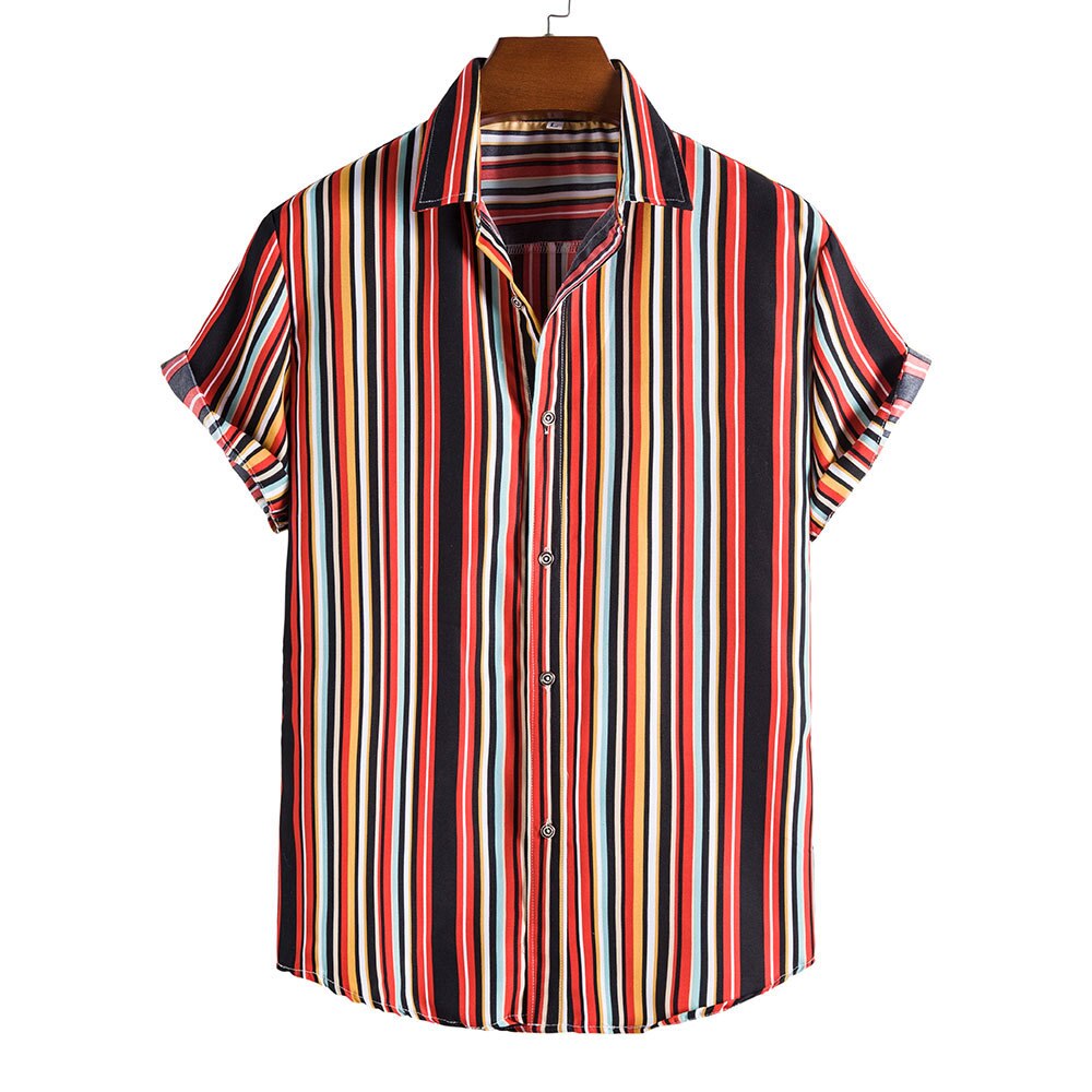 Aloha-camisas de playa a rayas rojas para hombre, camisa hawaiana de manga corta, Hipster, para , vacaciones, ropa de playa: European Size M