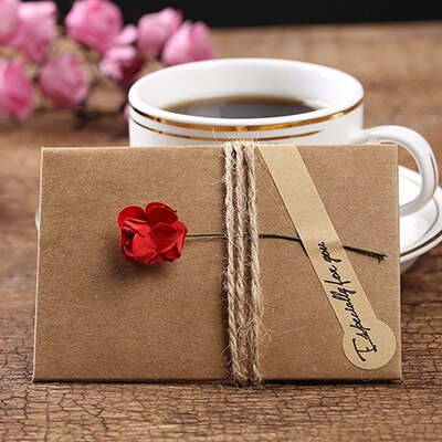 25pcs Kraft Paper Handmade Dry Flower Invitation Greeting Card Birthday Mother's Day with Envelope Christmas Wedding Favors: Rose / S