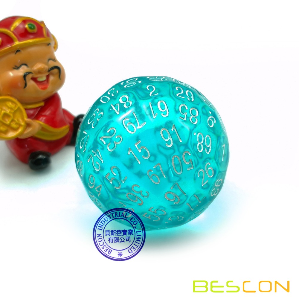 Bescon Transluzenten polyedrisch Würfel 100 Seiten Würfel, transparent D 100 sterben, 100 Seitige Würfel, D 100 Spiel Würfel, 100-Seitige Würfel von blaugrün