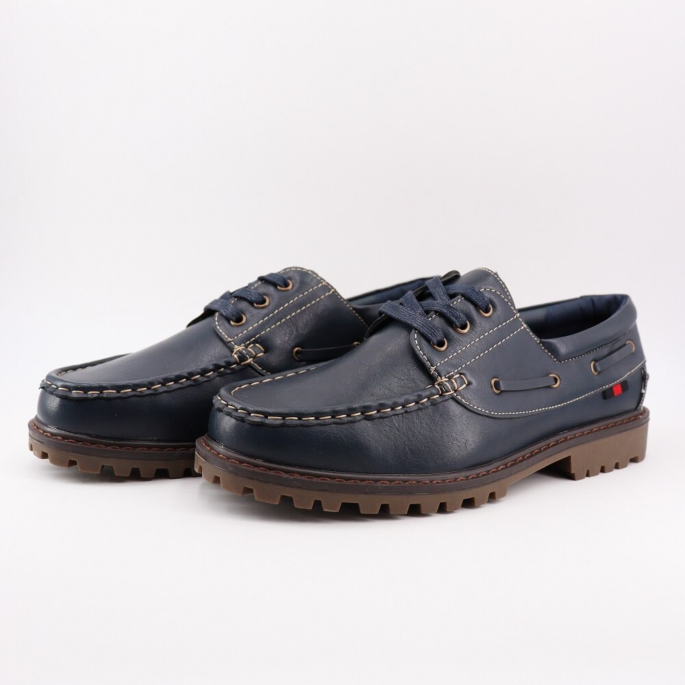 Hemera Studios nauticos hombre zapatos clasicos hombre PU mocasines cómodos casuales liso piel vegano con cordones multicor: Azul Marino / 42