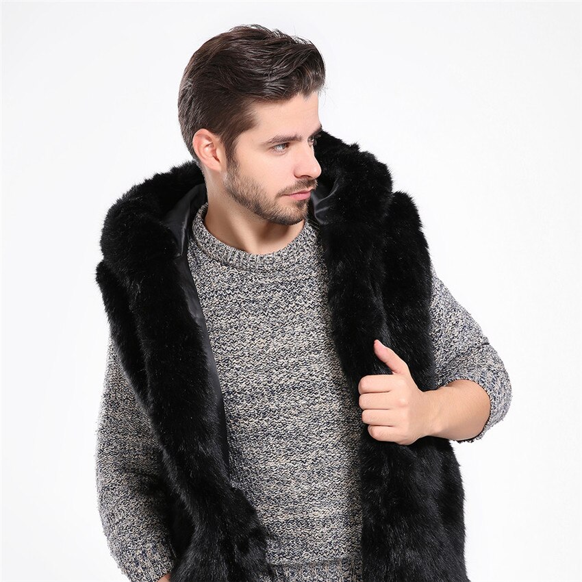 Jacket Men Faux Fur Vest Jacket Sleeveless Winter Body Warm Coat Hooded Waistcoat Gilet