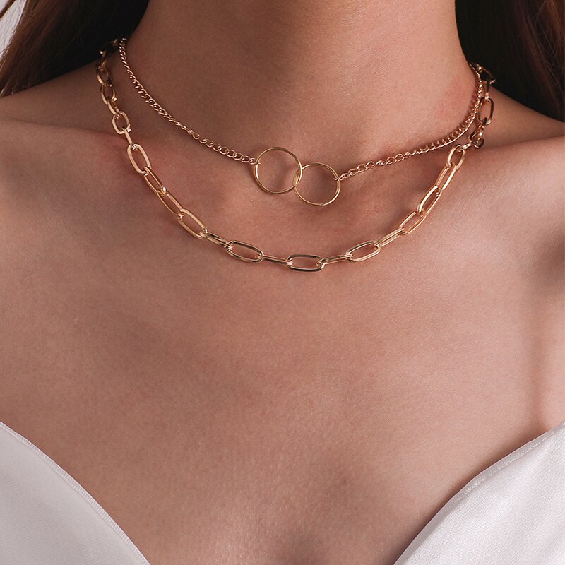 17km geometriske firkantede vedhæng kædehalskæde til kvinder boheme guldmønt flerlags sweater halskæder smykker: Cs51574
