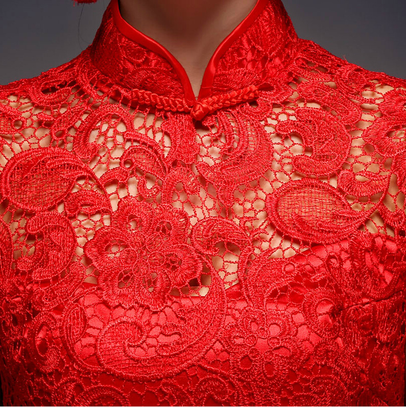 Vestido de novia Cheongsam de estilo chino Vintage, ropa de tostada Retro, Vestido largo de boda, Qipao Delgado, Vestido de noche de , Rojo
