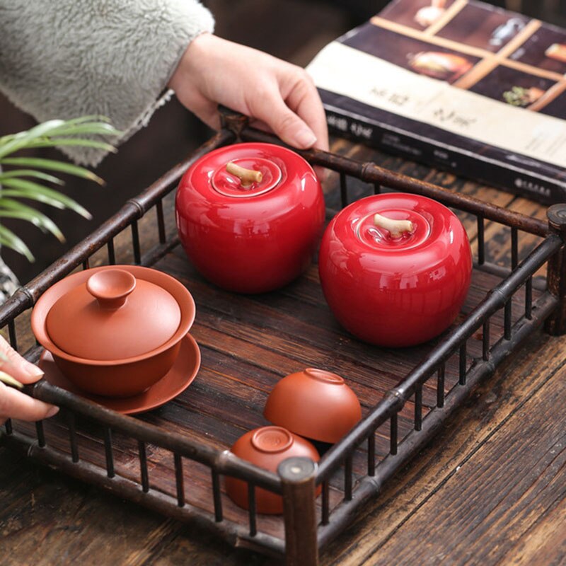 Ceramic Apple Fruit Tea Caddy Puer Storage Jar Tea Storage Box Household Kitchen Teaware Home Decor
