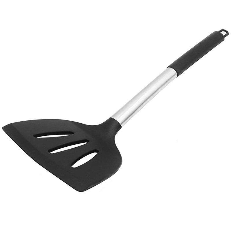 Silicone Nonstick Spatulas, High Heat Resistant to 480°F, Stainless Steel Handle Food Grade Slotted Turner