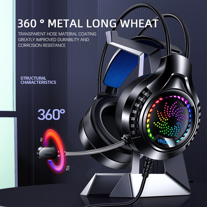 Cool Led Light Wired Gaming Headphones With Mic Bass Stereo Noise Reduction For Computer PC Gaming Headset