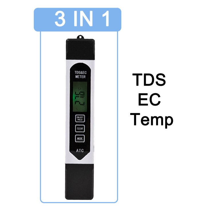 Digital LCD PH Meter Pen of Tester Accuracy 0.1 Aquarium Pool Water Wine Automatic Calibration Water Purity Test Tool: TDS-EC white