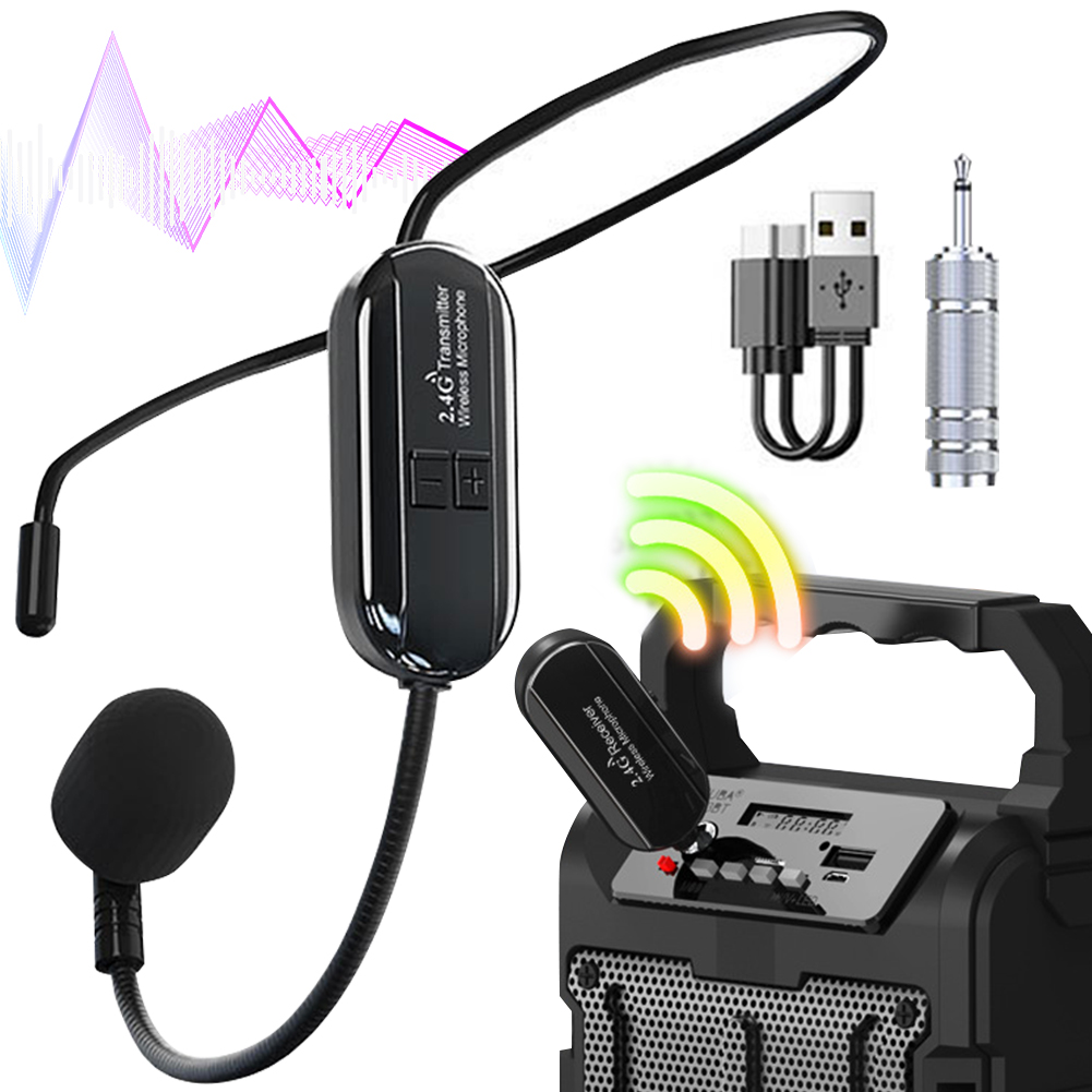 Cuffie con microfono wireless 2.4G Cuffie wireless e sistema microfonico portatile 2 in 1 per amplificatori vocali Altoparlanti da palco Insegnare