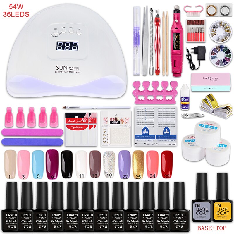 Nail Set 35000Rpm Elektrische Machine Nail Boor En Nagel Droger Lamp 18/12Pcs Nail Gel Polish Kit manicure Tools Set Voor Nail Art: 54w Fixed color