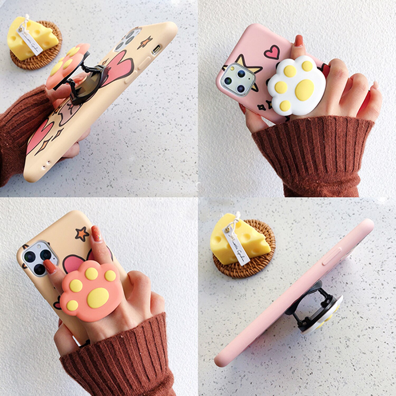 1PCS Cute Cat Paw Colorful Flower Phone Ring Holder Finger Ring Buckle Anti-Fall Foldable Bracket Universal Phone Stand
