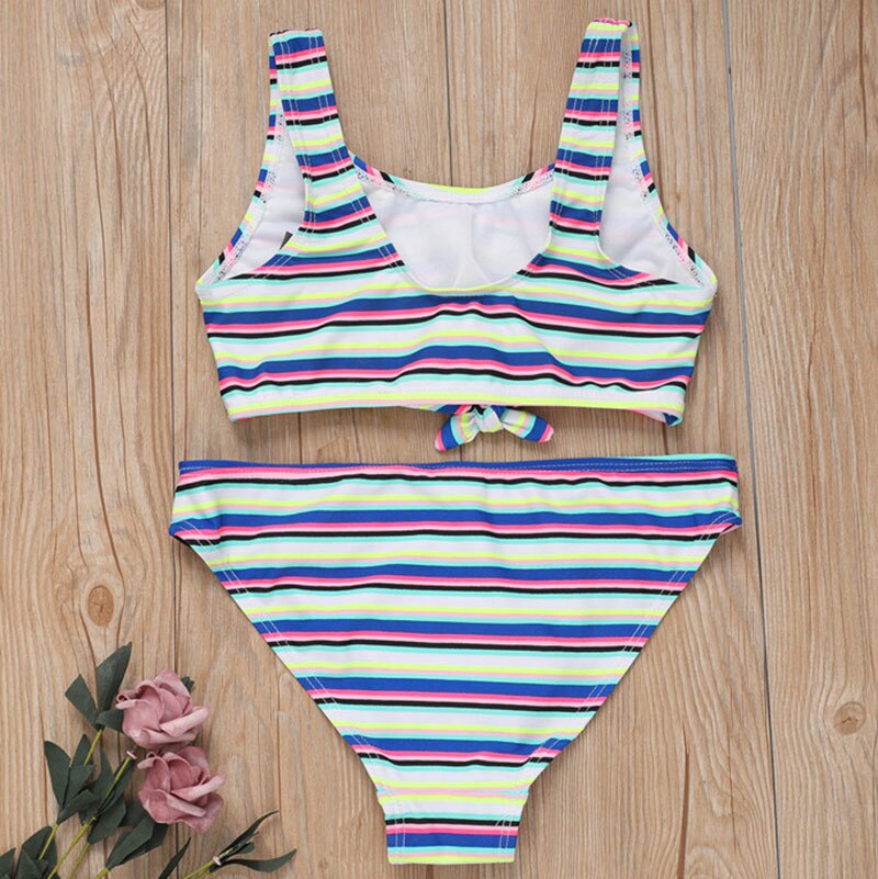 7-16 Years Teenager Girl Swimsuit Kids Striped Girl Bikini Bow Knot Two Piece Children Swimwear Big Girl Bathing Suit Swim Wear