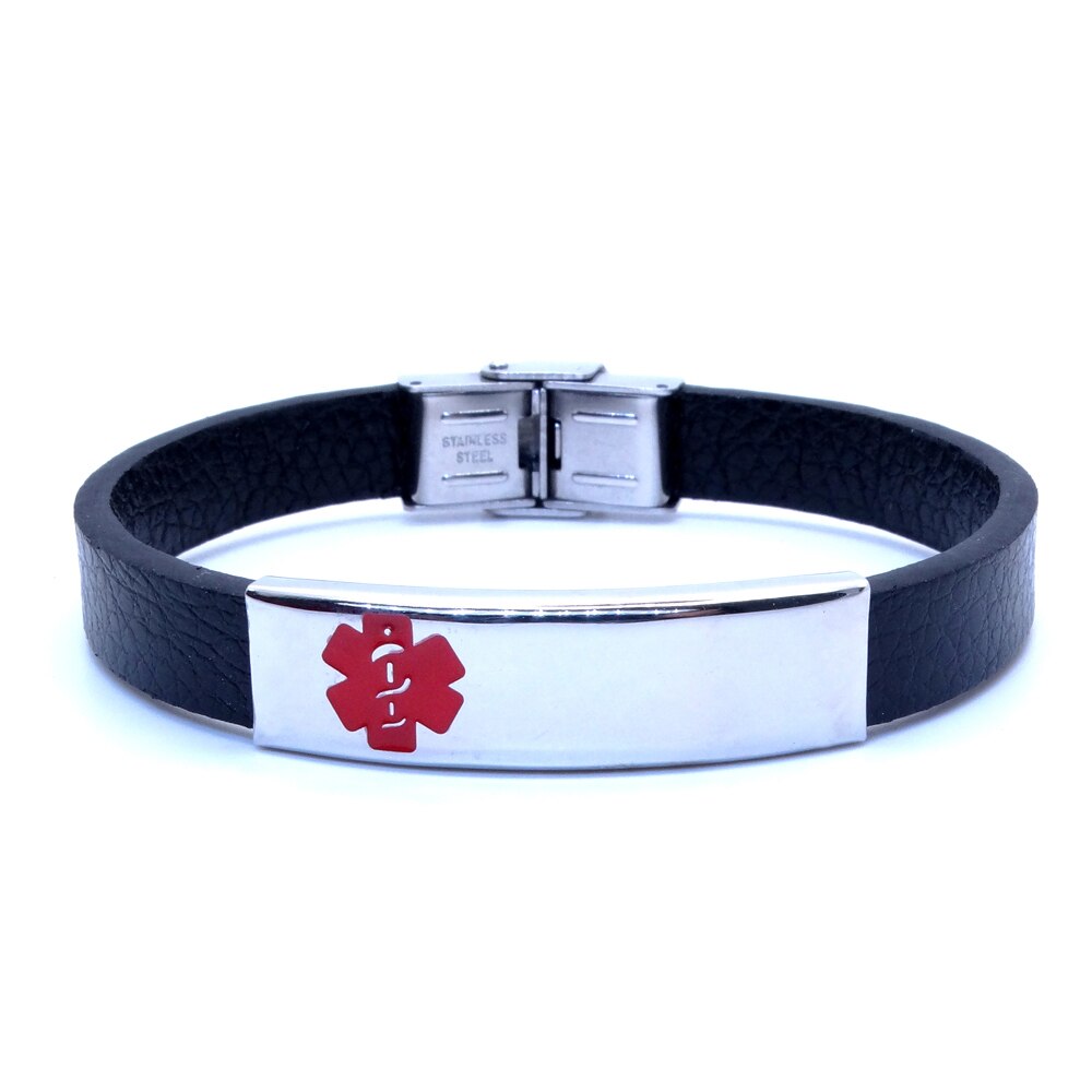 100% Edelstahl Ich würde Armbinde Leder 10mm 8 Zoll medizinisch Alarm Armbänder für Männer Frauen Freies Fabrik Bieten