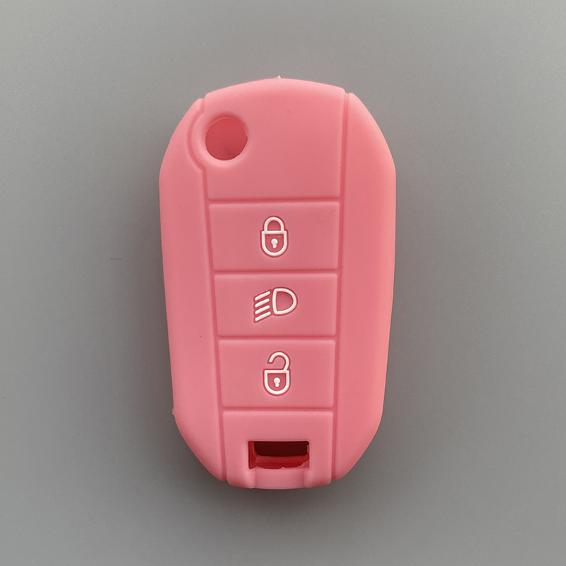 Silicone de borracha caso capa chave escudo protetor para peugeot 2008 308 t9 208 para citroen c3 berlingo 2019 3 botão dobrável chave: pink