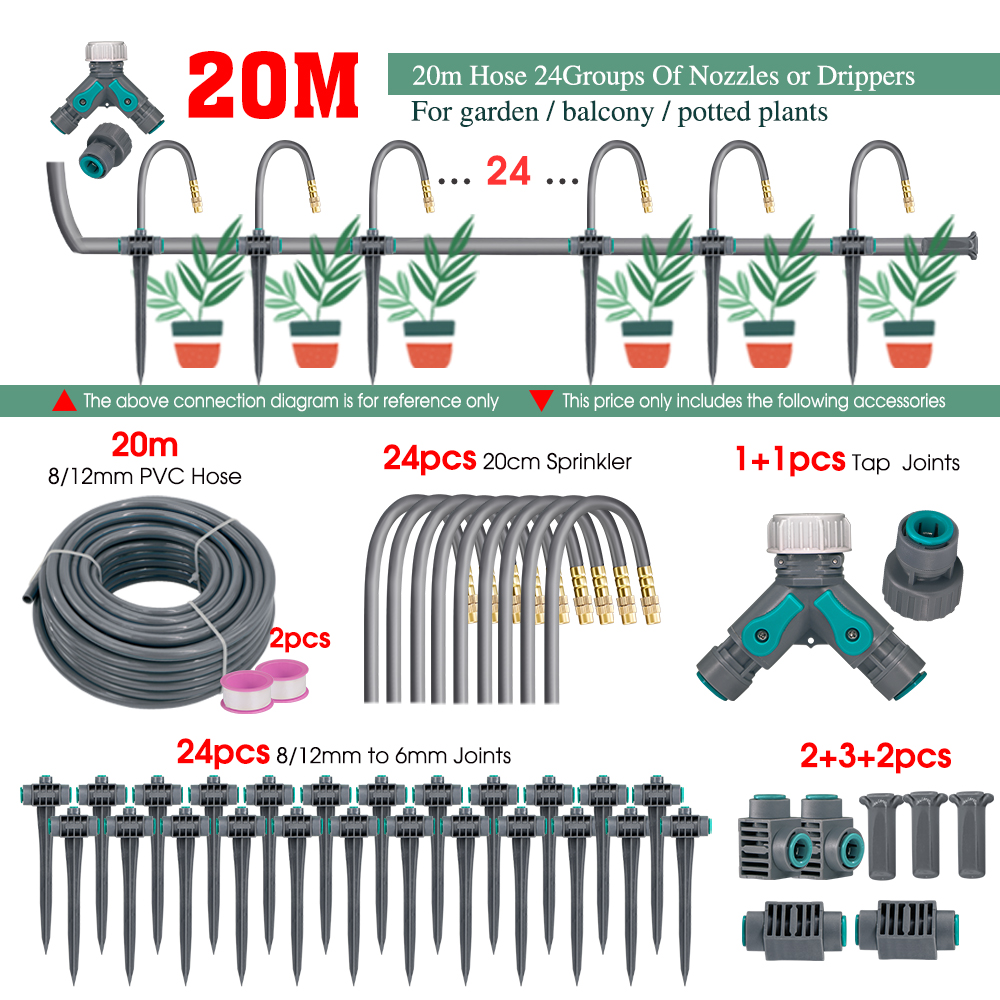 Hage 20-50cm fleksible dyser tåkespray vanningssystem for potteplanter 17.5cm- stavs sprinkler automatisk kjøle- og vanningssett