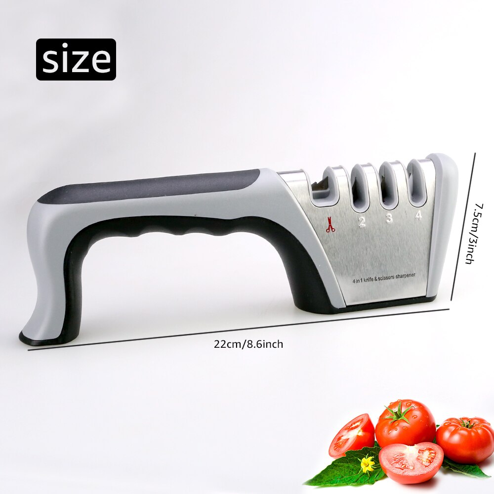 Knife Sharpener 4 in 1 Scissors Knife Sharping Tool Diamond Coated Ceramic Rod Knife Shears and Scissors Stainless Steel Blades