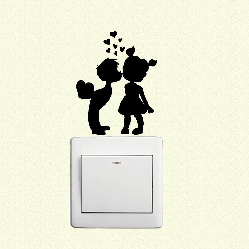 Love Kissing Cartoon Couple Lover Switch Sticker Vinyl Romantic Love Hearts Wall Stickers for Bedroom Decoration#0647